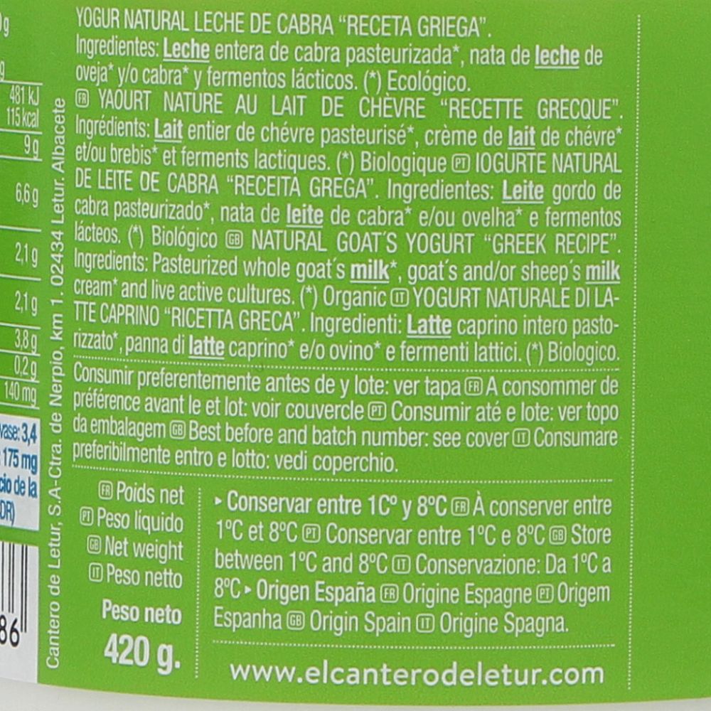  - Iogurte Estilo Grego Cantero Letur Cabra Biológico 420g (3)