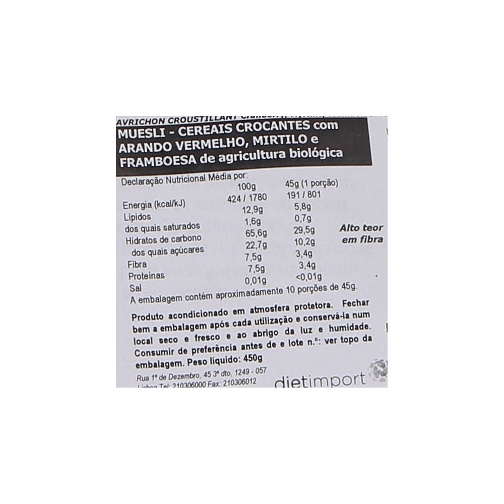  - Favrichon Organic Muesli Cranberry, Blueberry & Raspberry 450g (2)