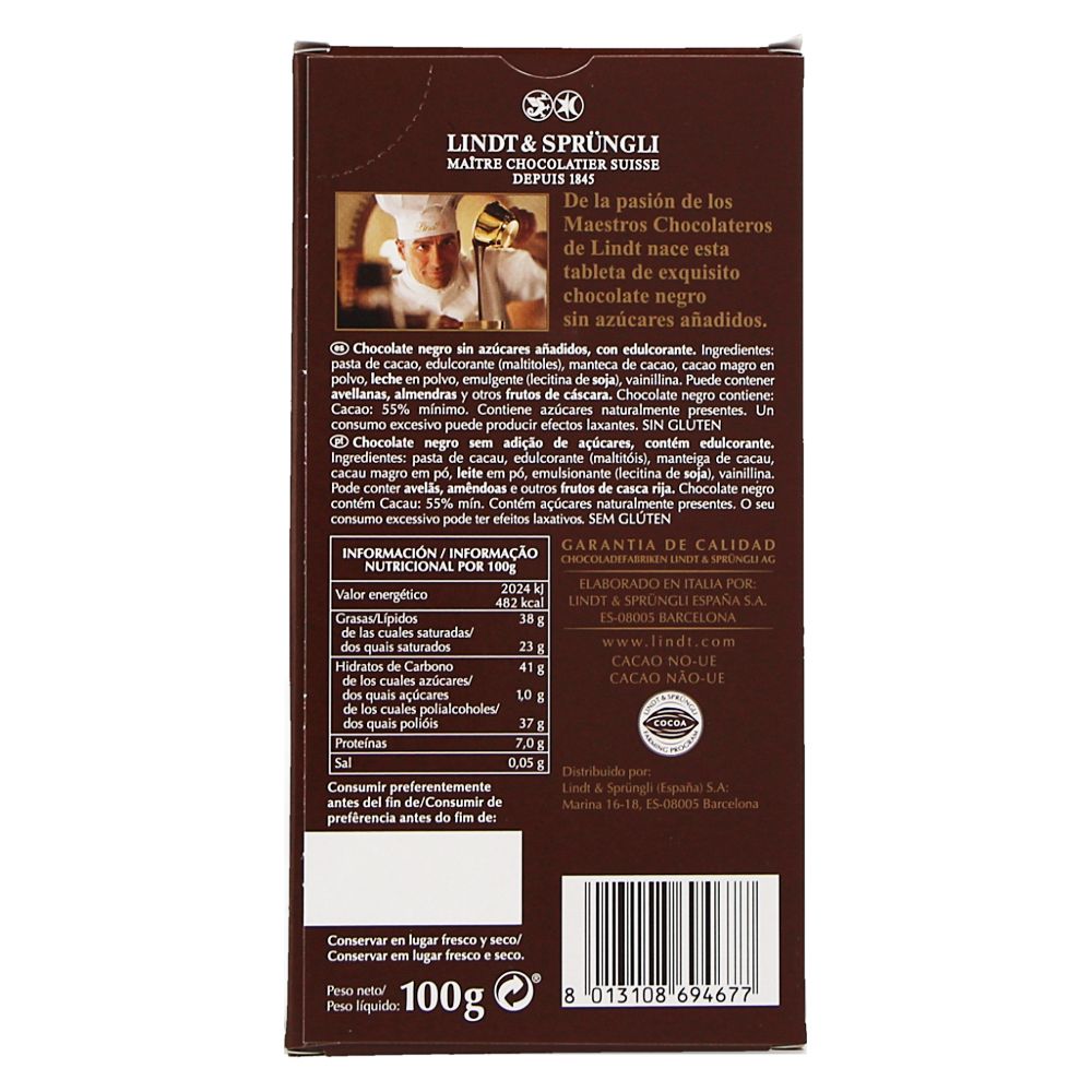  - Chocolate Preto Lindt Sem Açúcar Tablete 100g (3)