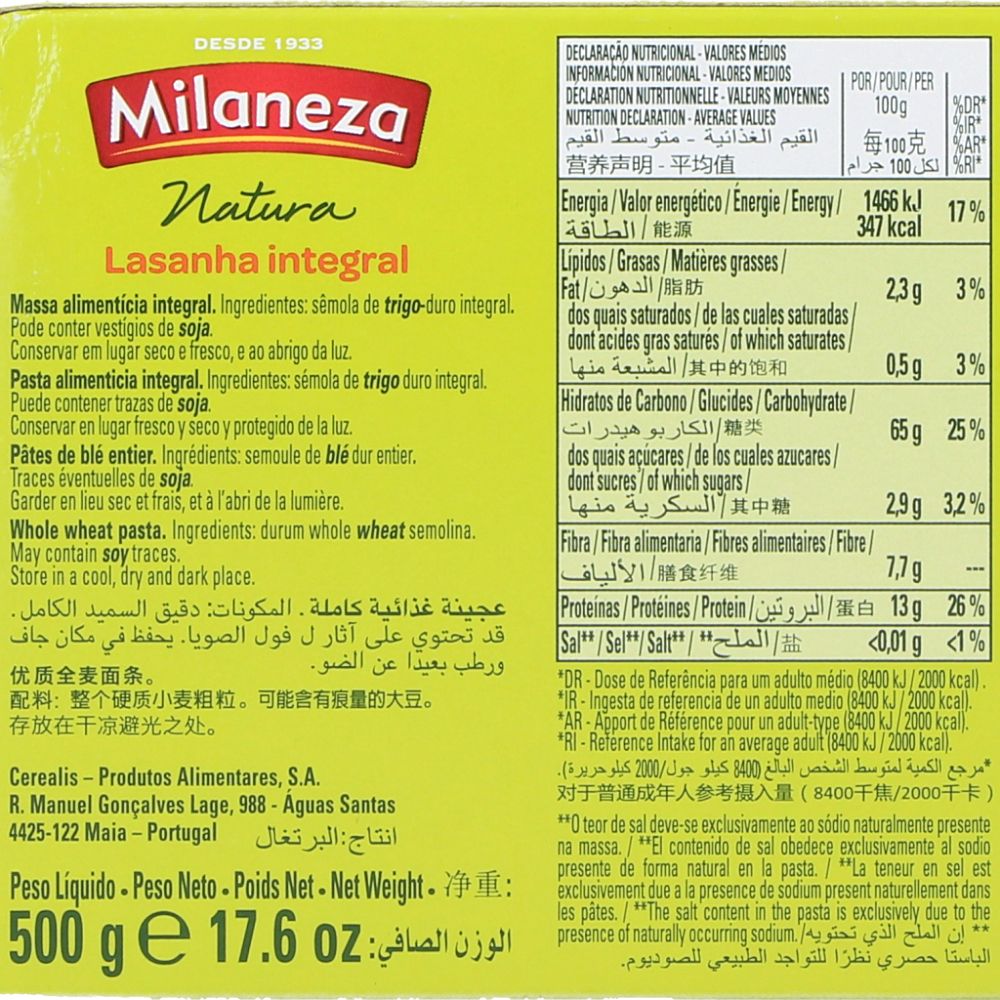  - Milaneza Wholemeal Lasagne 500g (2)