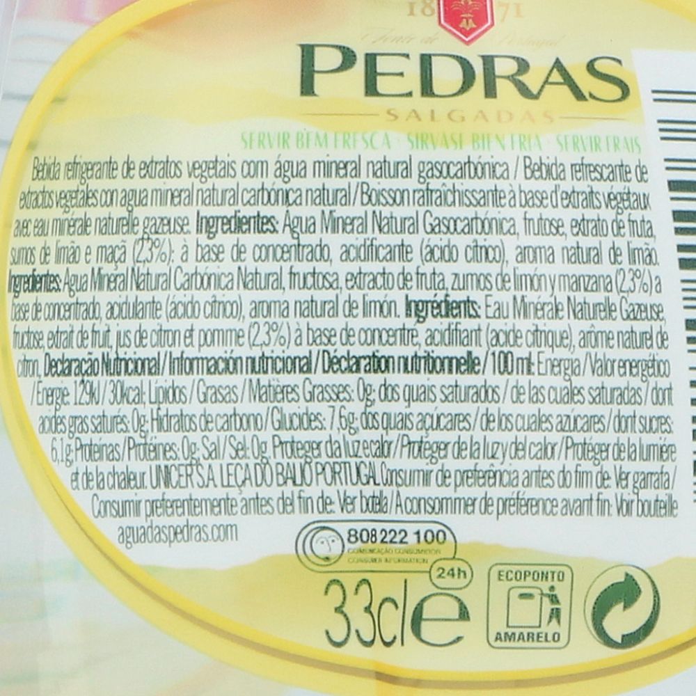  - Pedras Lemon Sparkling Mineral Water 33 cl (2)