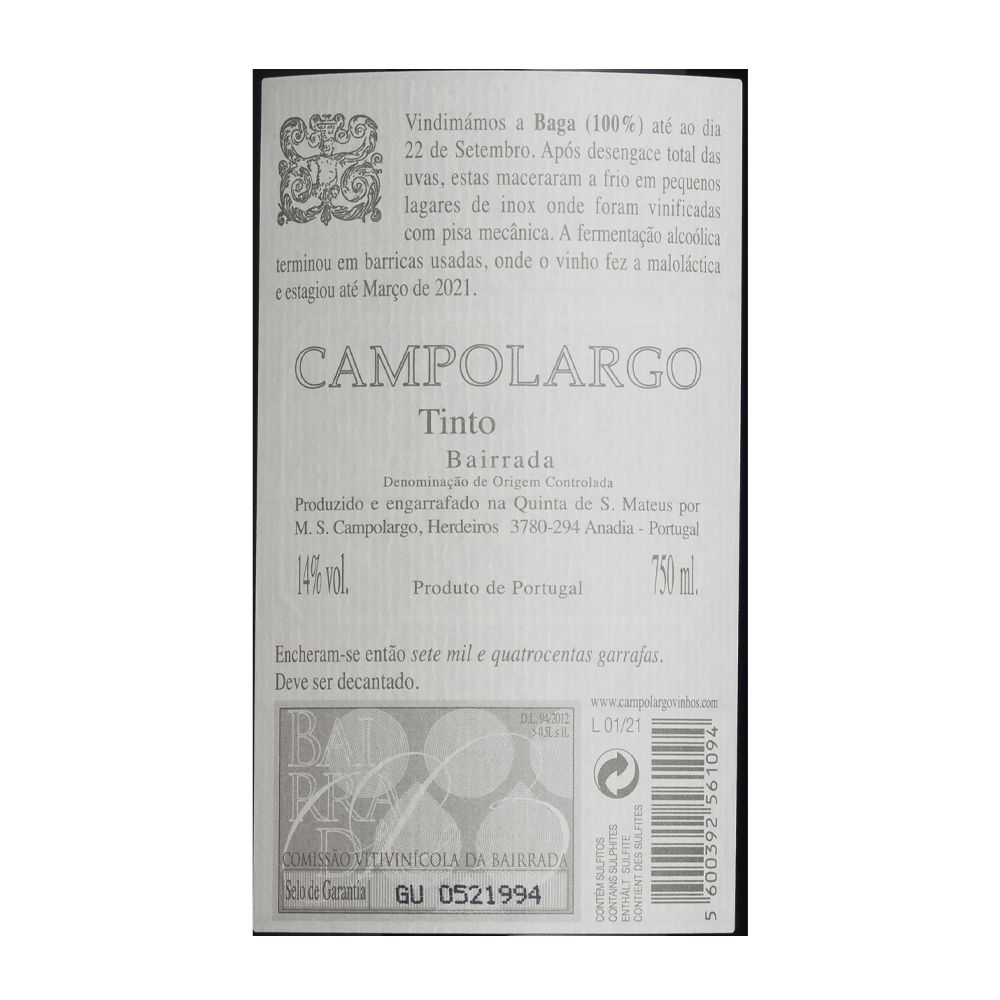  - Vinho Tinto Campolargo Baga 75cl (2)