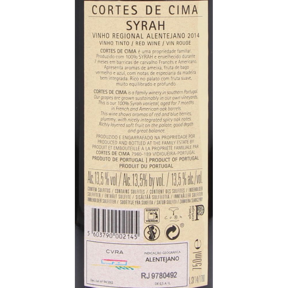  - Vinho Cortes de Cima Syrah Tinto 75cl (2)
