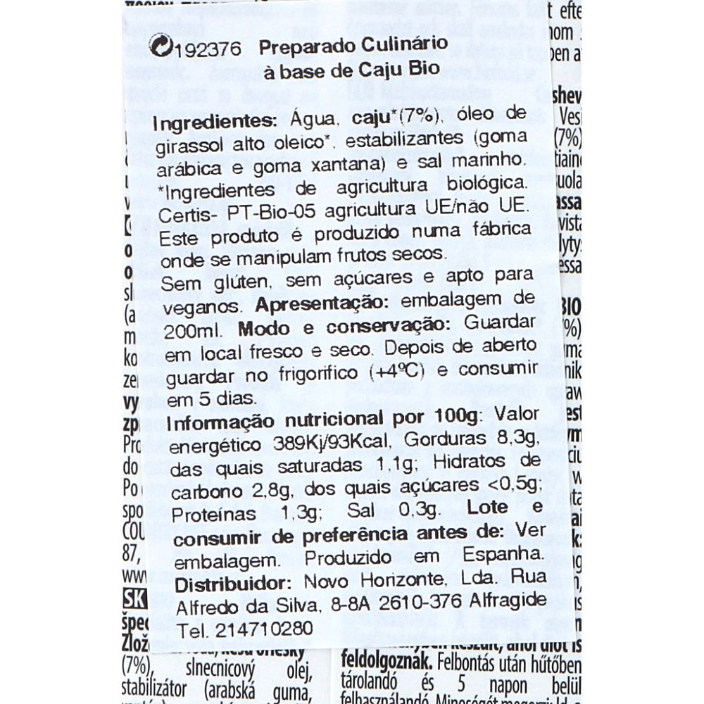 - Ecomil Organic Cashew Cooking Cream 200 ml (2)