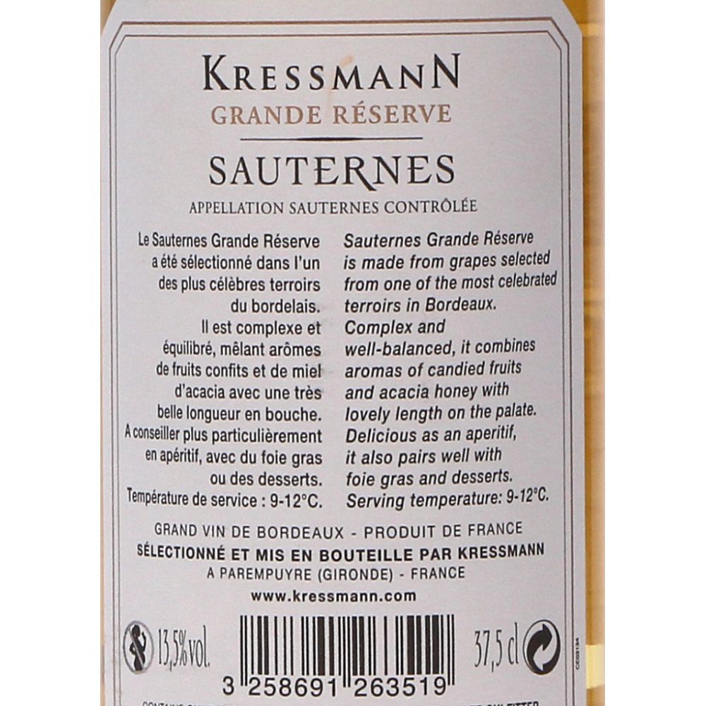  - Vinho Kressmann Sauternes Grande Réserve Branco 17 37,5cl (2)