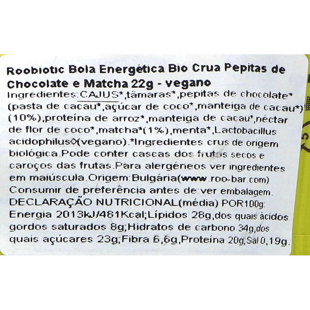  - Roobiotic Choc Chip Matcha Energy Ball 22g (2)