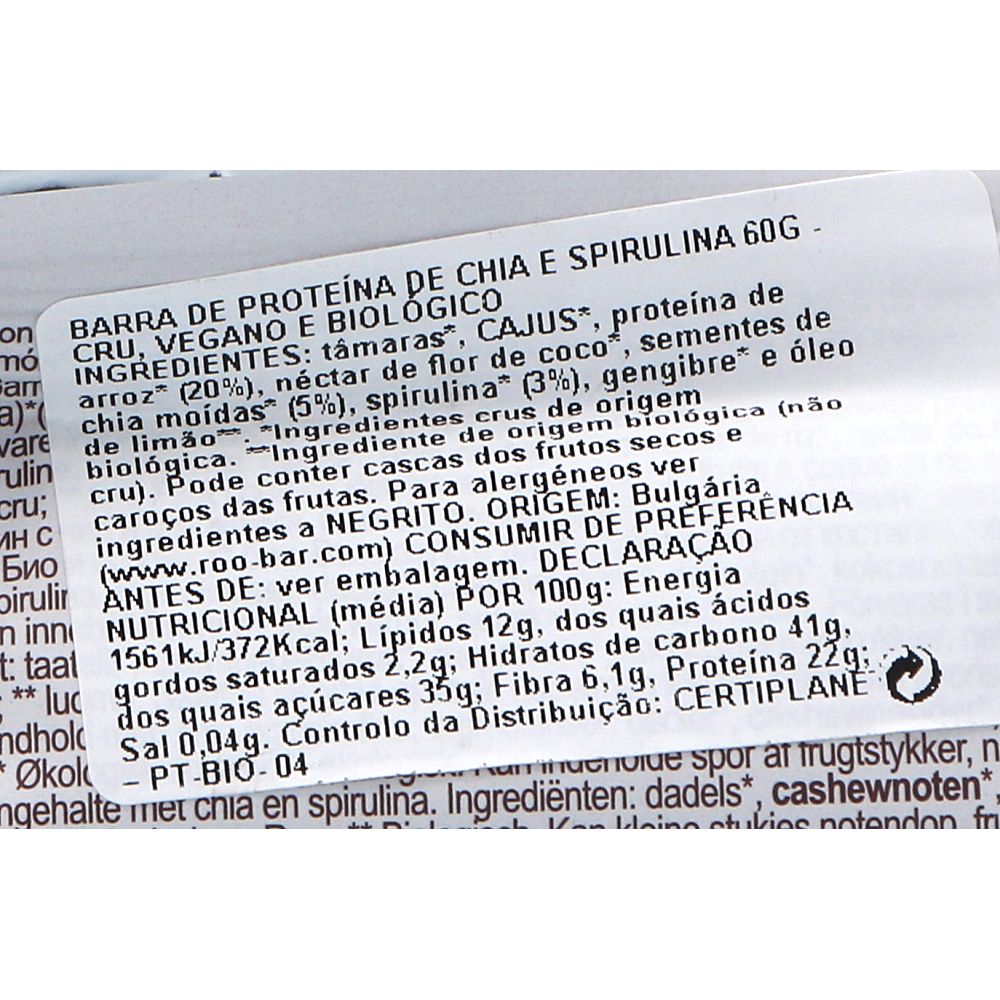  - Roo Bar Chia & Spirulina Protein Cereal Bar 60 g (2)