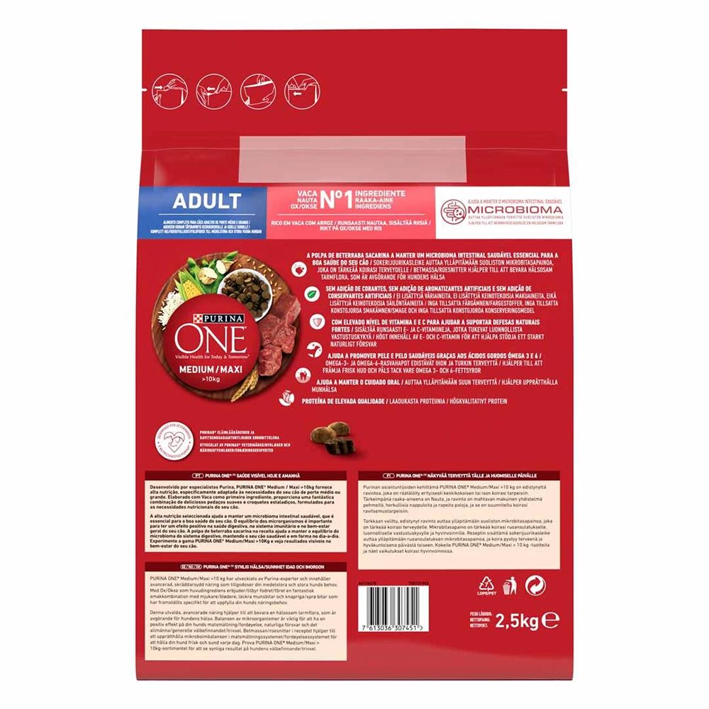  - Purina One Adult Dog Med/Max Beef & Rice 2.5 Kg (2)