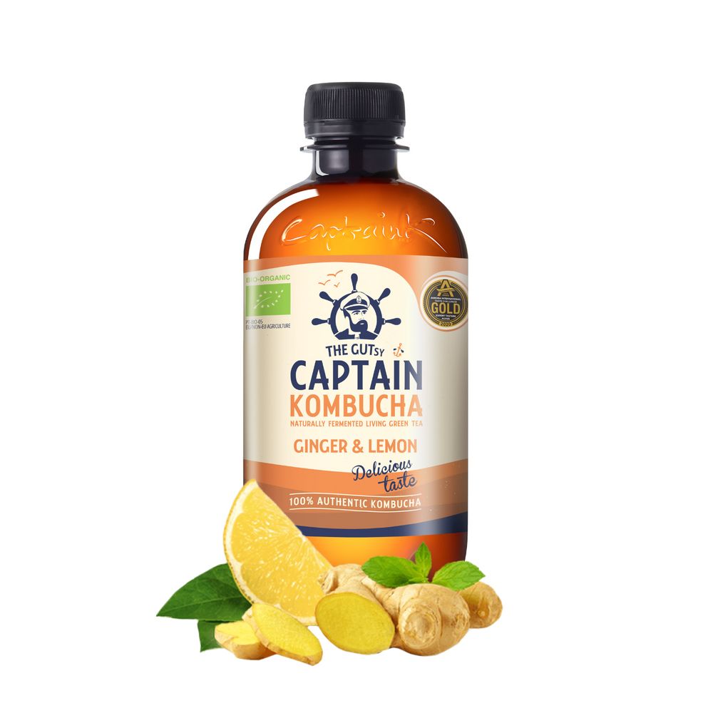  - Captain Kombucha Organic Ginger Lemon Flavoured Fermented Tea Drink 40cl (1)