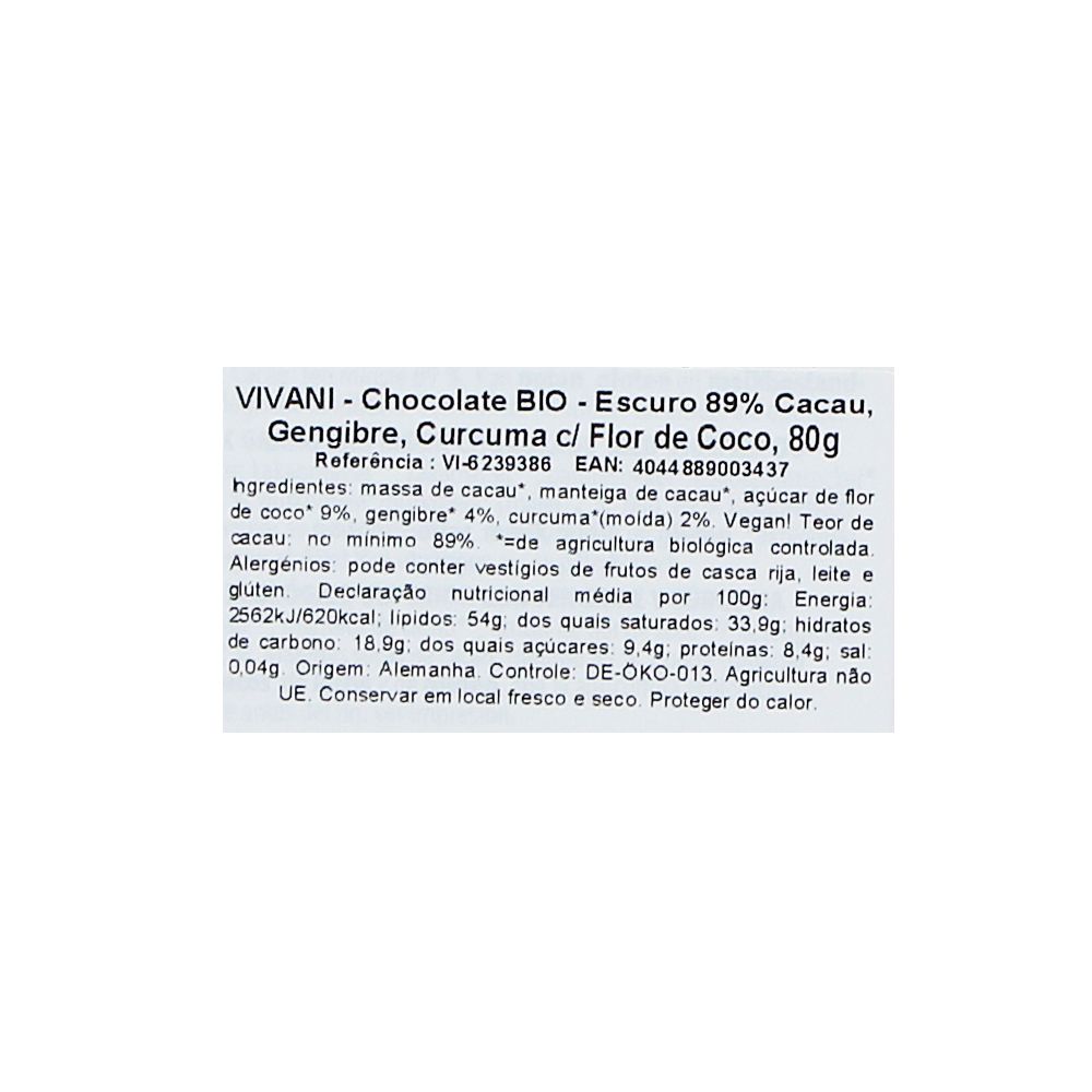  - Chocolate Vivani Curcuma Gengibre 89% 80g (2)