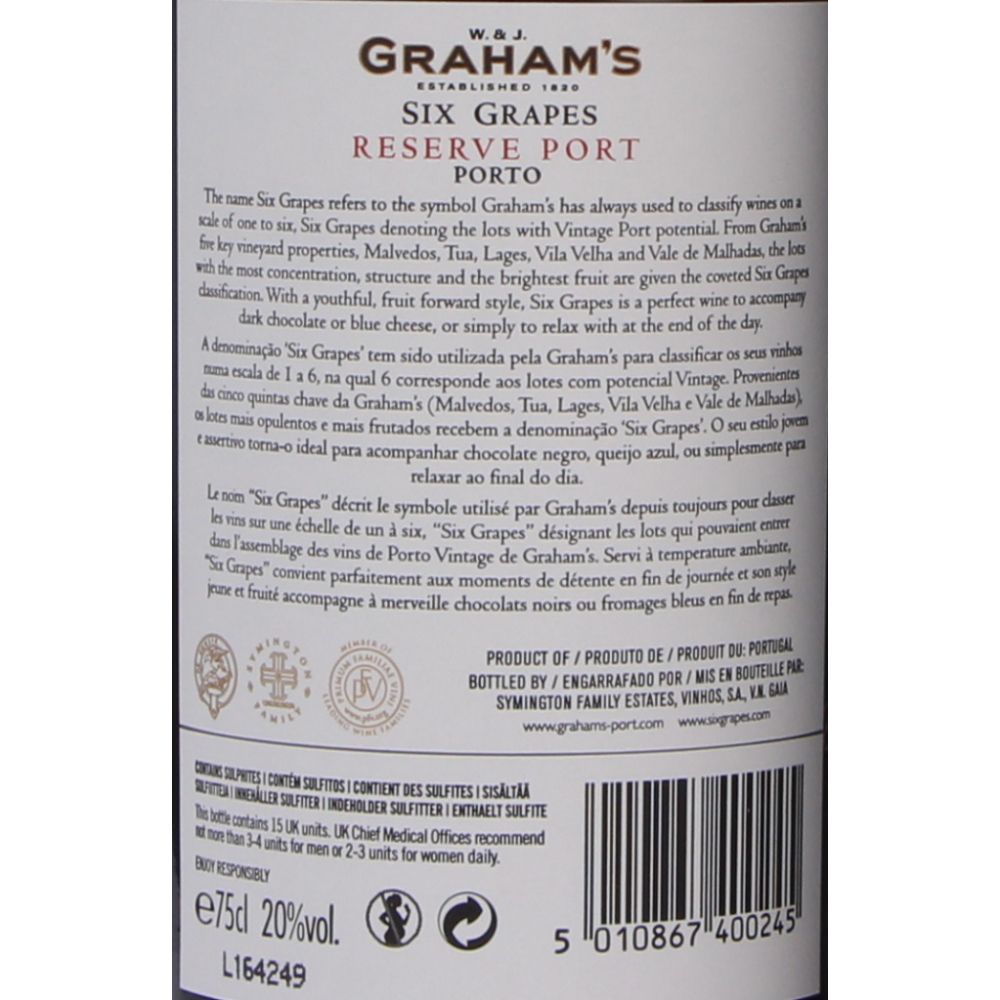  - Graham`s Six Grapes Port Wine 75cl (2)
