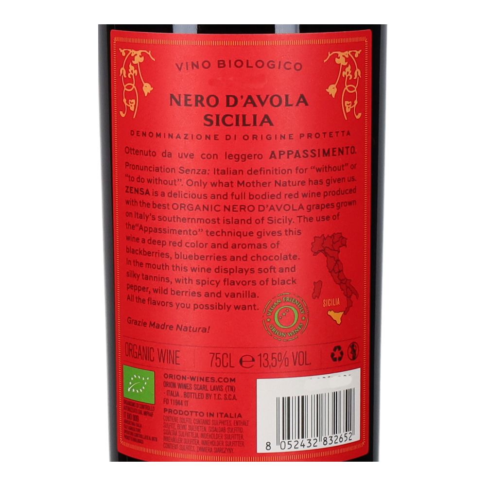  - Zensa Nero D`Avola Organic Red Wine 75cl (2)