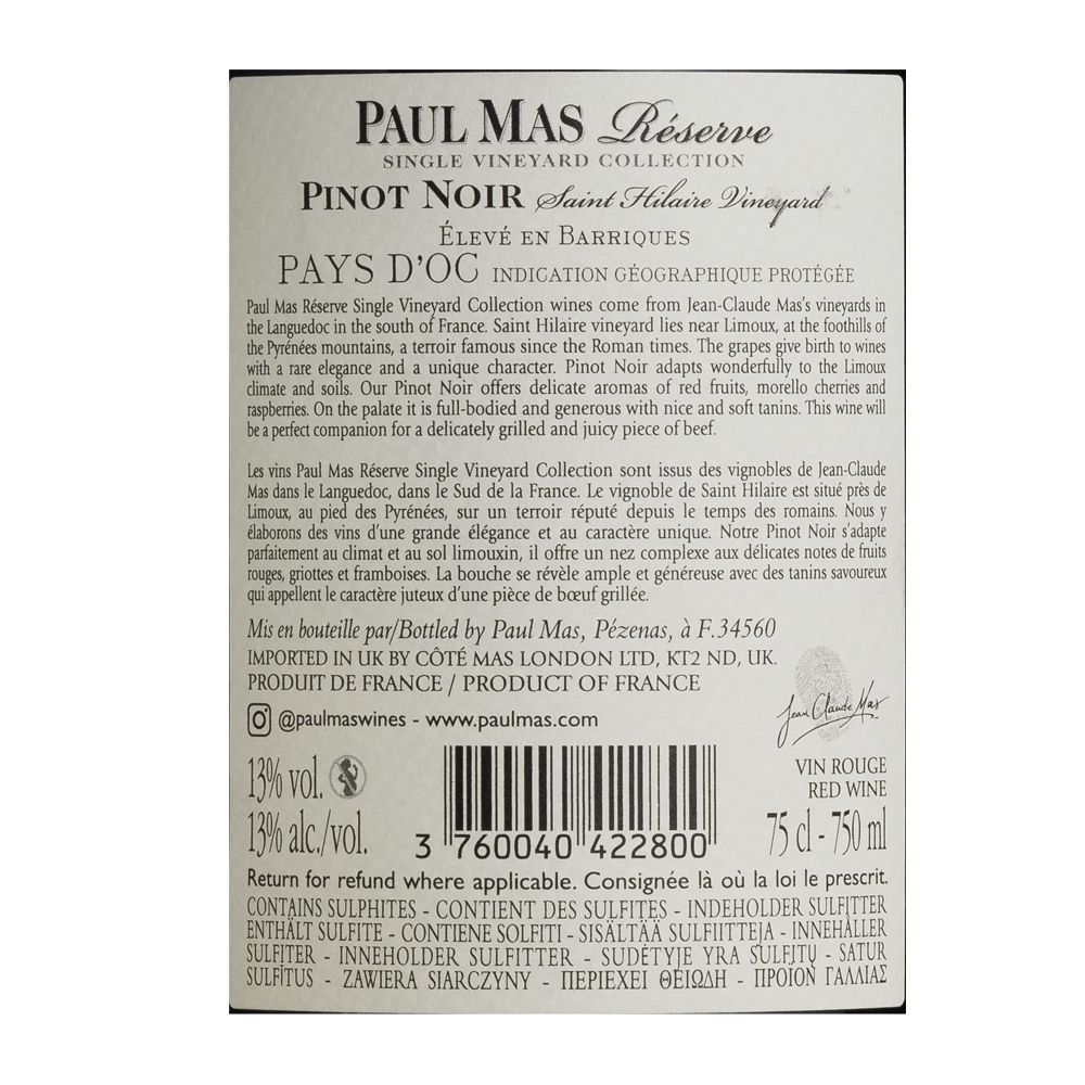 - Vinho Tinto Paul Mas St. Hilaire Pinot Noir Reserve 75cl (2)