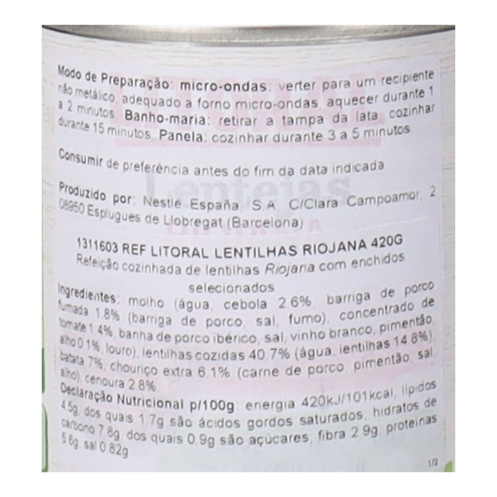  - Refeição Litoral Lentilhas Riojana 420g (2)