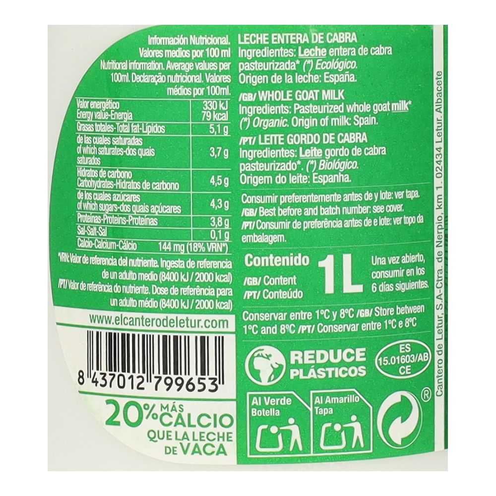  - Cantero Letur Organic Full Fat Goat Milk 1L (2)