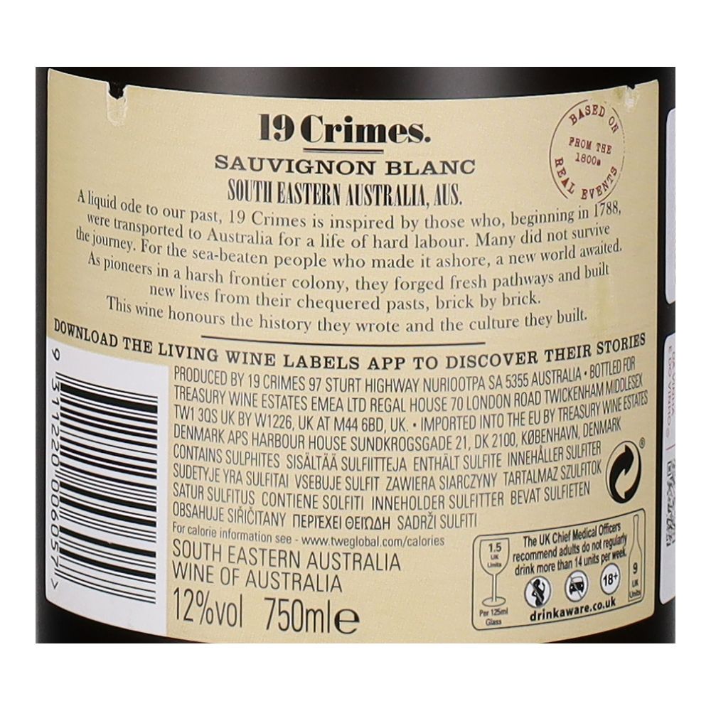  - 19 Crimes Sauvignon Blanc Whire Wine 75cl (2)