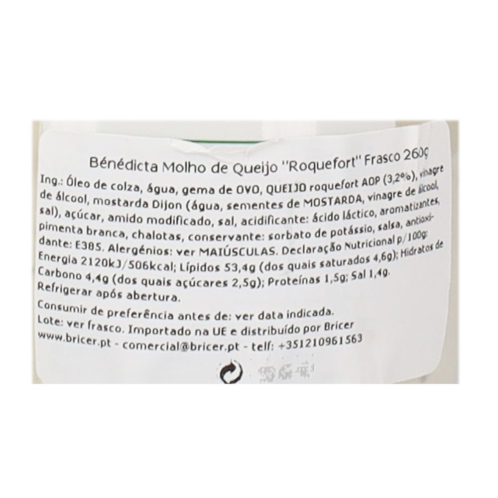  - Molho Benedicta Queijo Roquefort 260g (2)