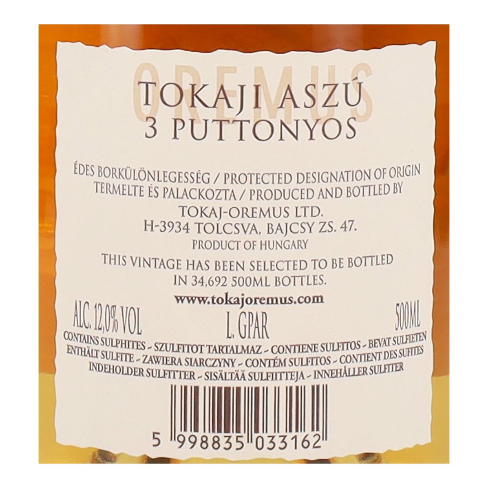  - Oremus Tokaji Aszu 3 Puttonyos White Wine 50cl (2)