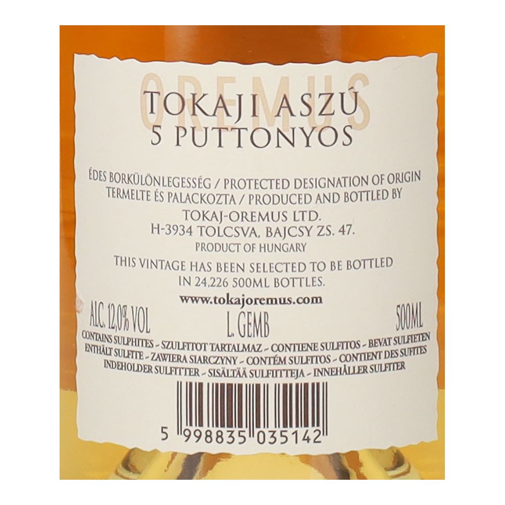  - Oremus Tokaji Aszu 5 Puttonyos White Wine 50cl (2)
