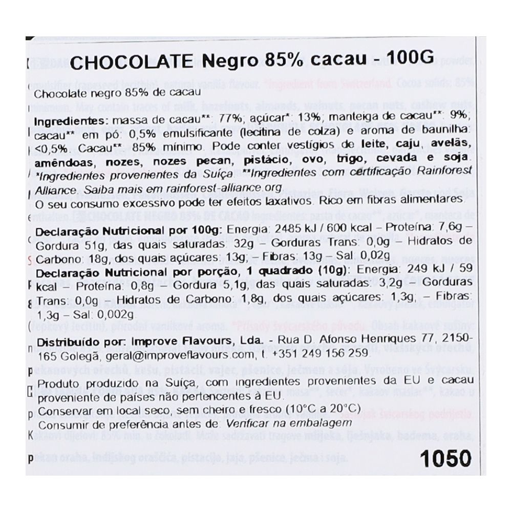  - Chocolate Villars Negro 85% Cacau Tablete 100g (2)