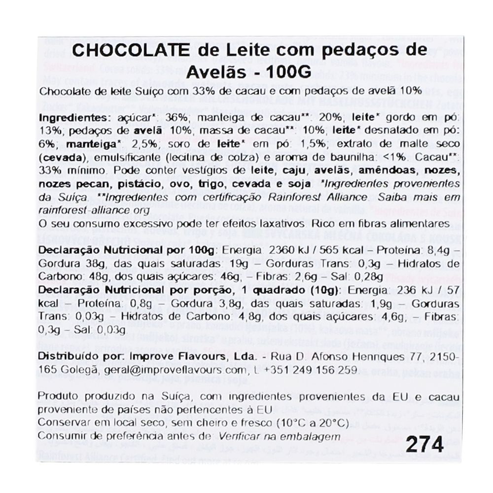  - Chocolate Villars Leite Com Avelãs Tablete 100g (2)