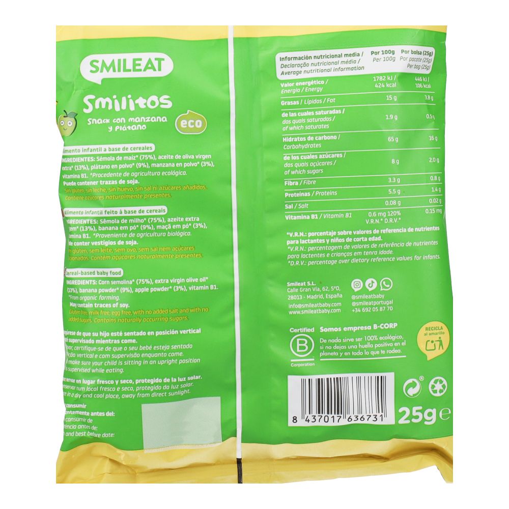  - Smileat Smilitos Apple Banana Organic Snack 25g (2)