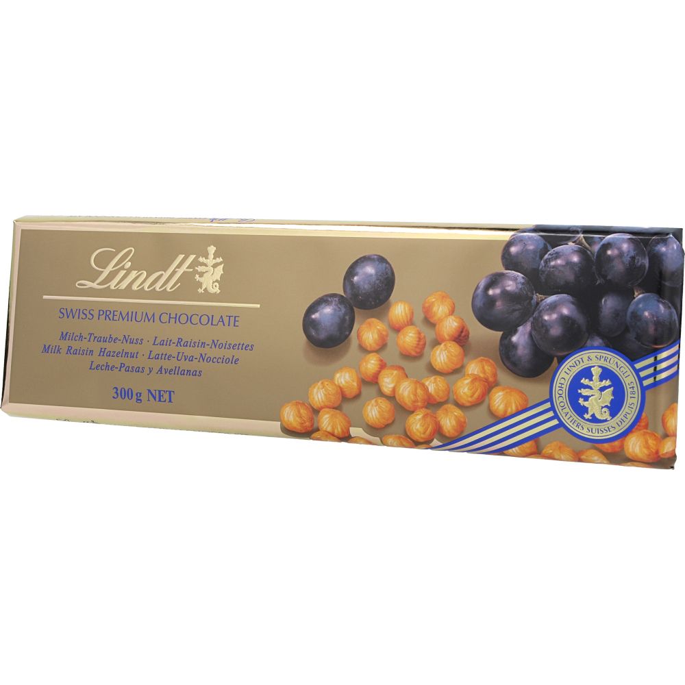  - Lindt Swiss Milk Chocolate Hazelnuts & Raisins 300g (1)
