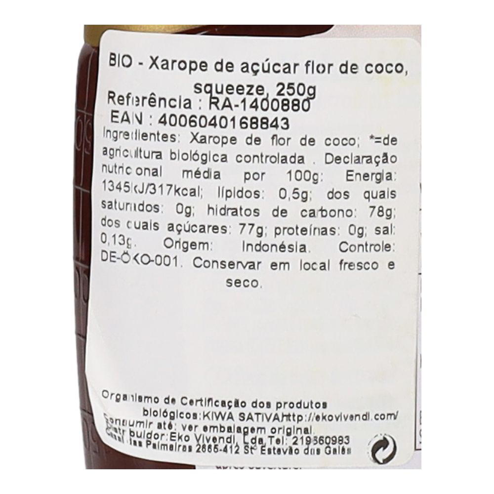  - Xarope Açúcar de Côco Bio Rapunzel 250g (2)