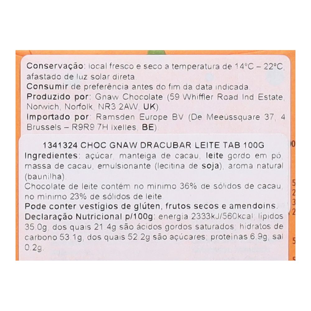  - Chocolate Leite Gnaw Dracubar Tablete 100g (2)