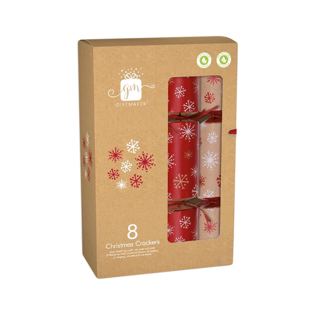  - Giftmaker Kraft Snowflakes Red Christmas Crackers 8un (1)