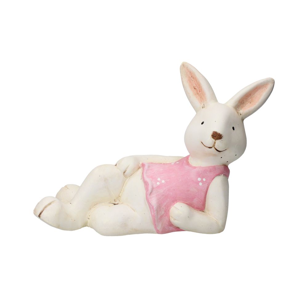  - White & Pink Rabbit Lying Down 17.5cm (1)