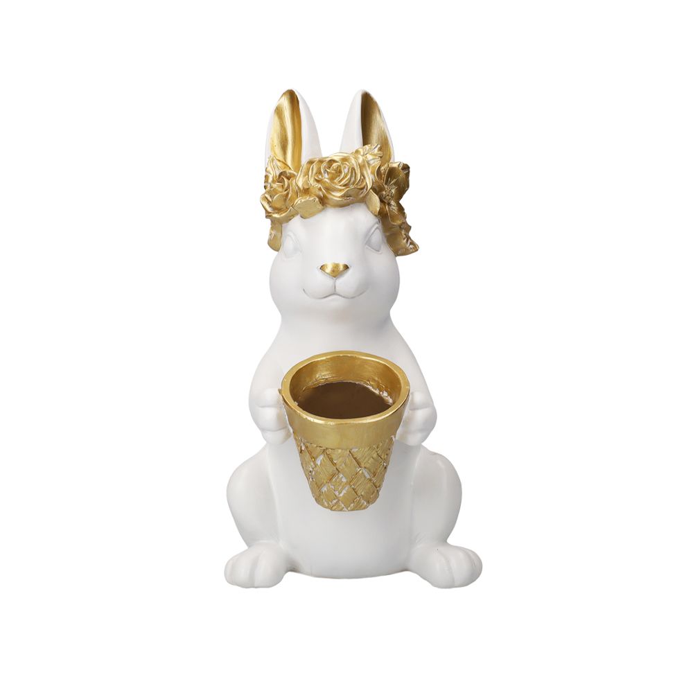  - White Rabbit with Golden Vase 24cm (1)