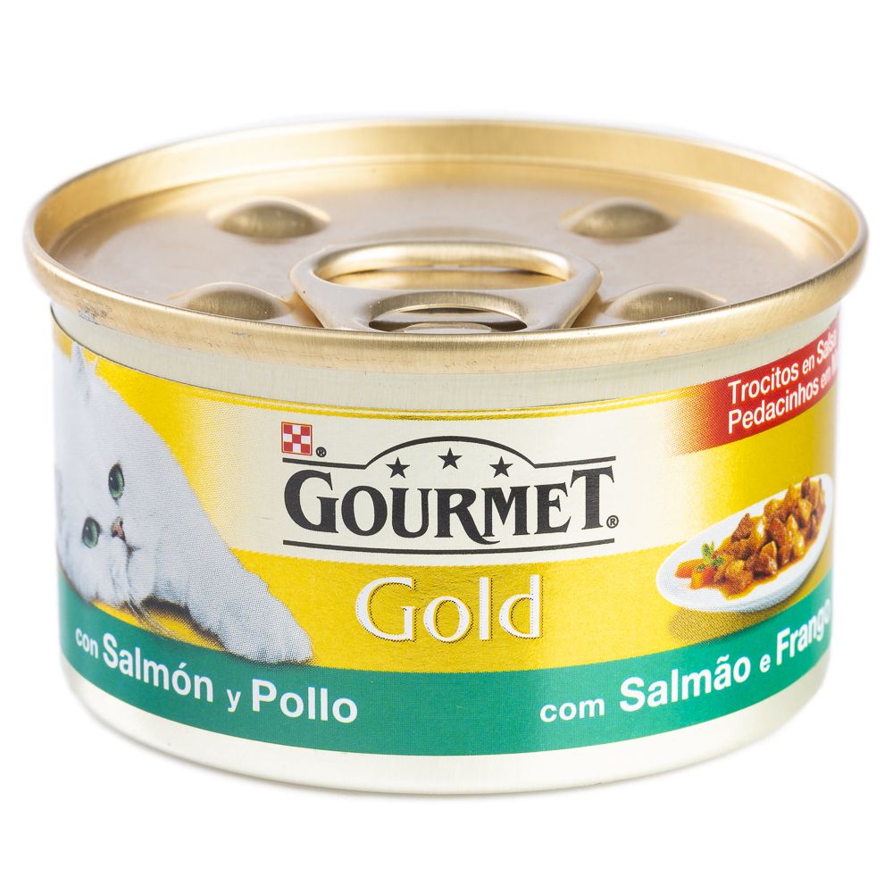  - Gourmet Gold Pedaços Salmão e Frango 85 g (1)