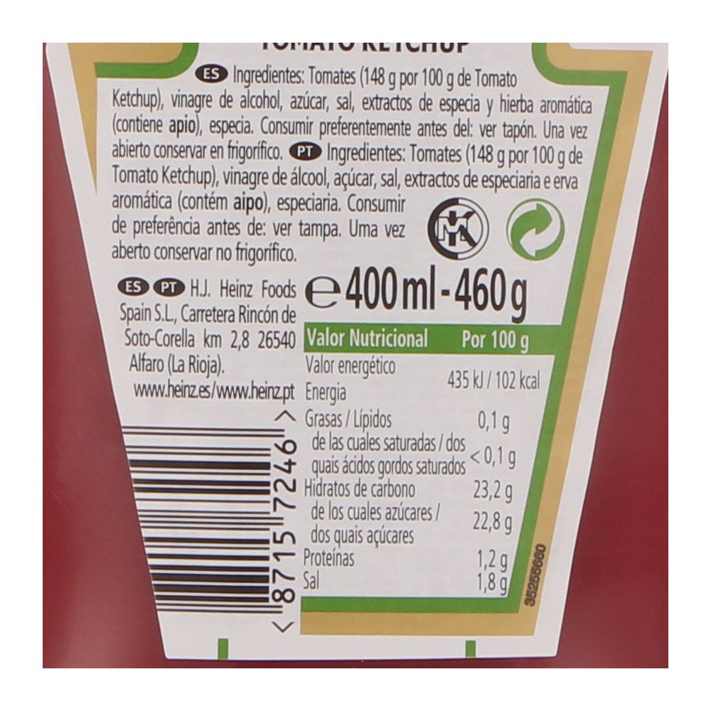 TOMATO KETCHUP HEINZ GR460 TOP DOWN : : Epicerie