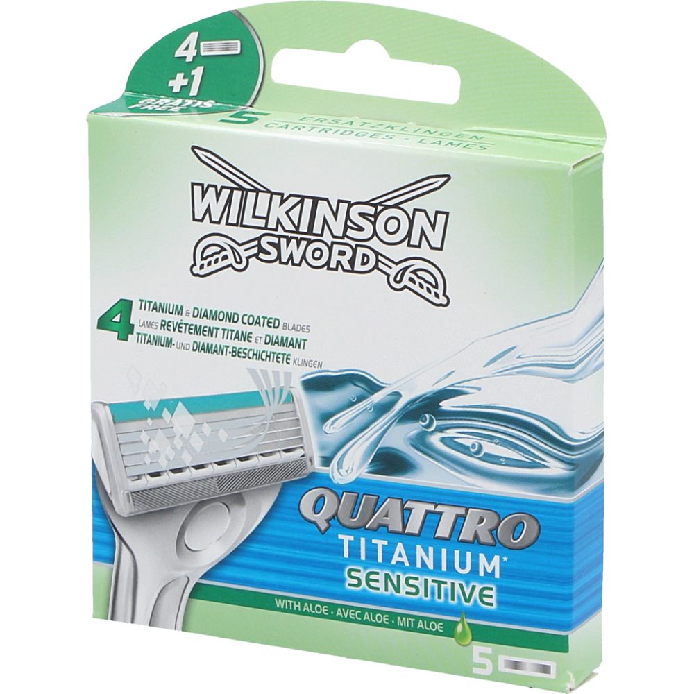  - Wilkinson Quattro Titanium Sensitive Razor Blades 4 pc + 1 Free (1)