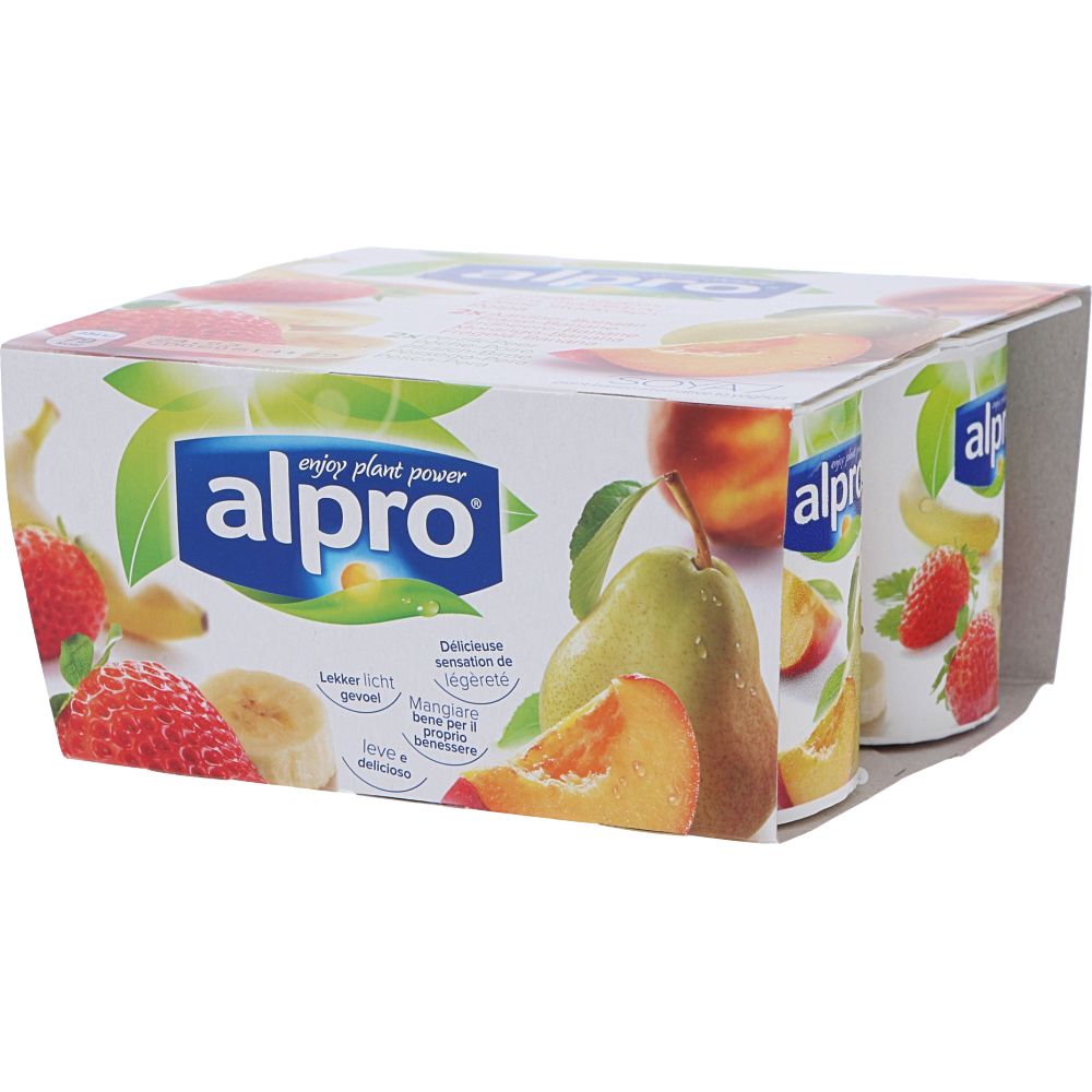  - Alpro Soya Peach / Pear / Strawberry & Banana Yofu 4 x 125g (1)