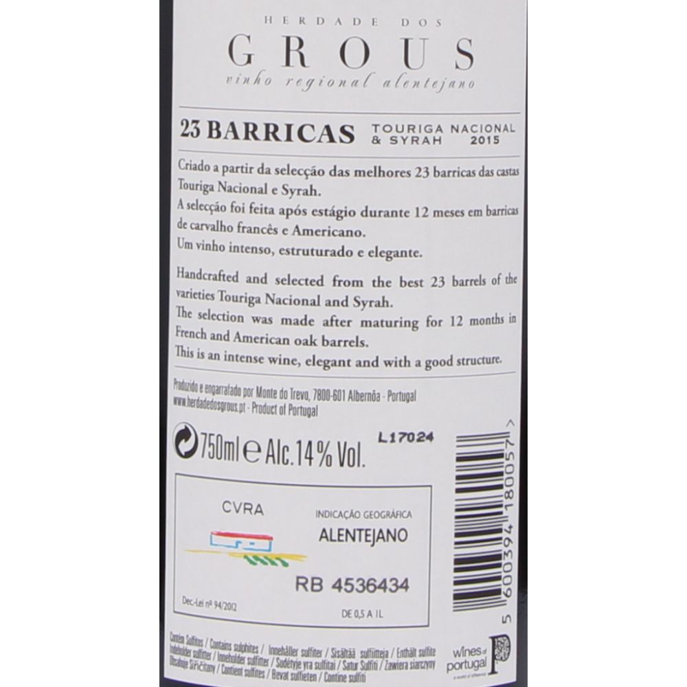  - Herdade Dos Grous 23 Barricas Red Wine 75cl (2)
