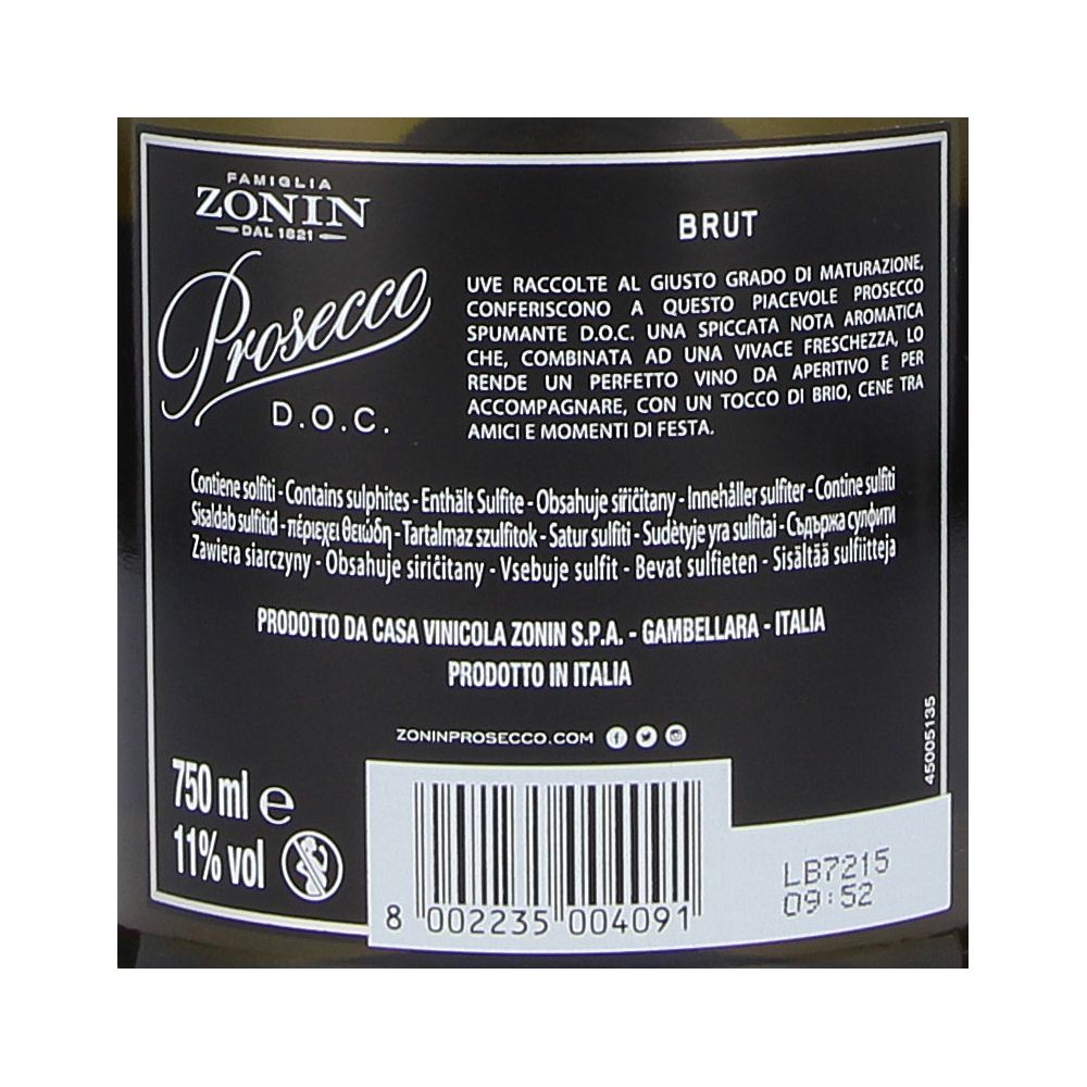  - Prosecco Zonin Brut Sparkling Wine 75cl (2)