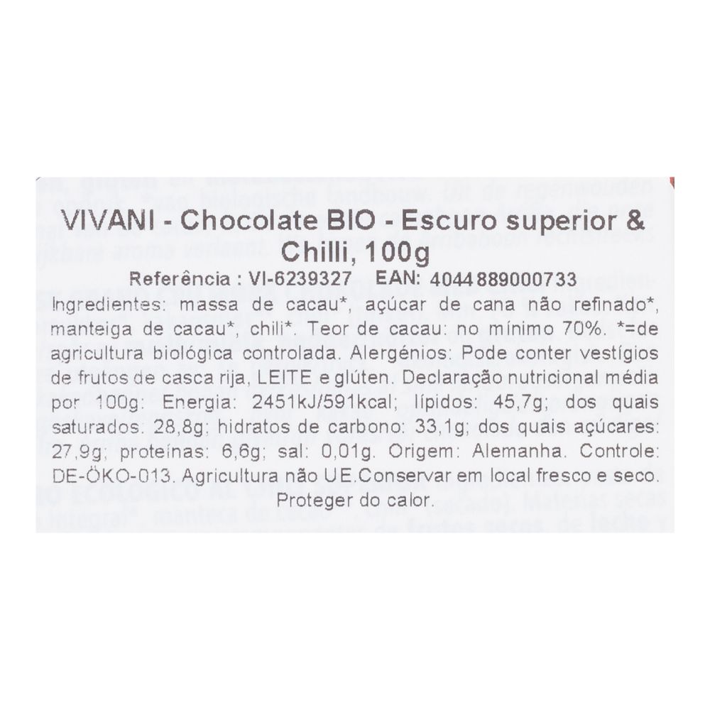  - Vivani Organic Black Chocolate 70% With Chili 100g (2)