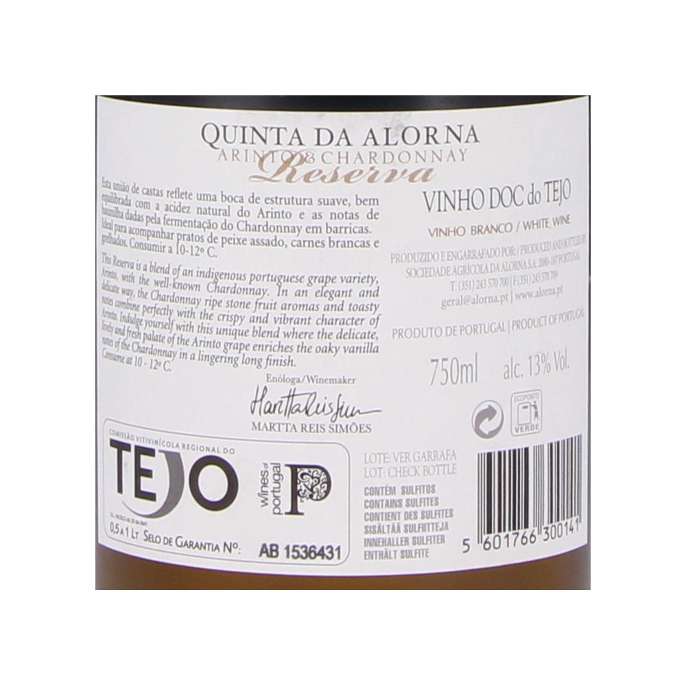  - Vinho Quinta Alorna Arinto / Chardonnay Reserva Branco 75cl (2)