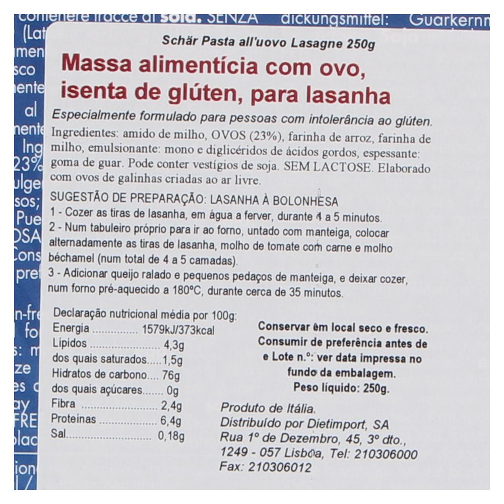  - Schär Gluten Free Lasagne Sheets w/ Egg Pasta 250g (2)