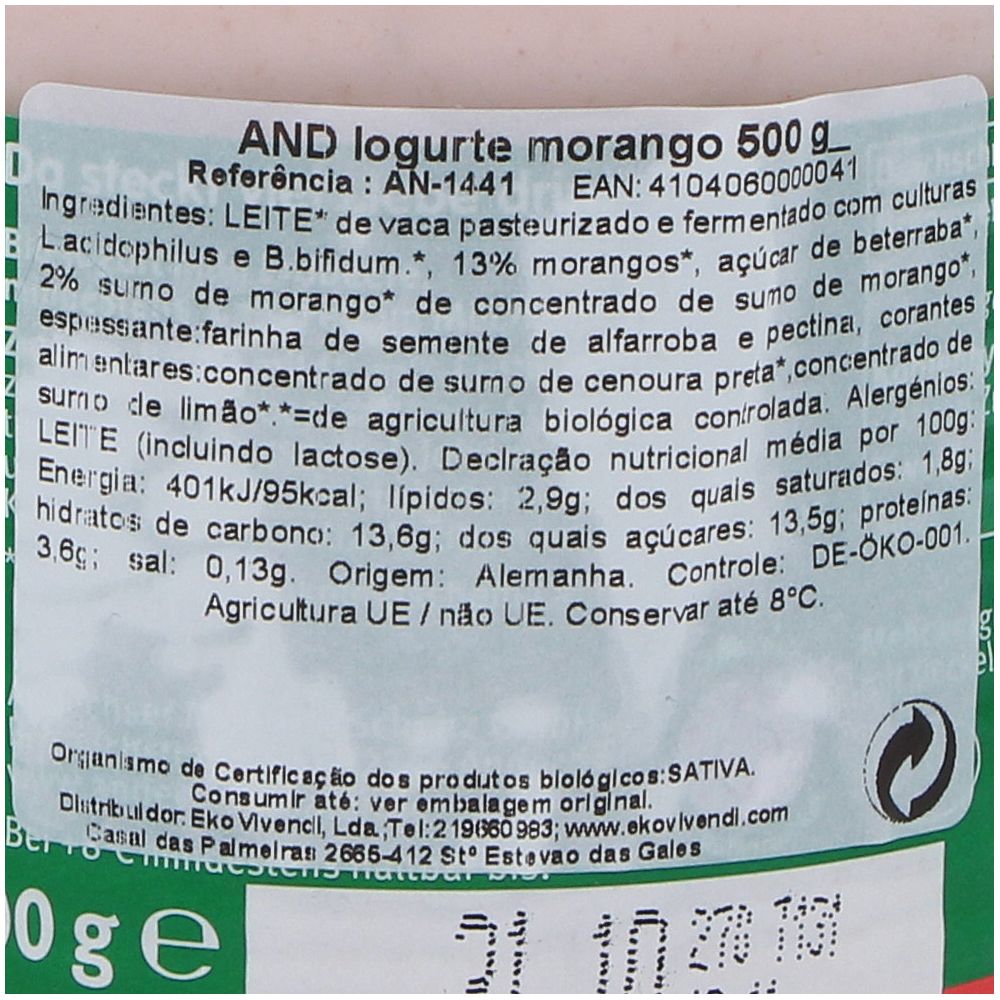  - Andechser Organic Strawberry Yoghurt 3.7% 500g (2)