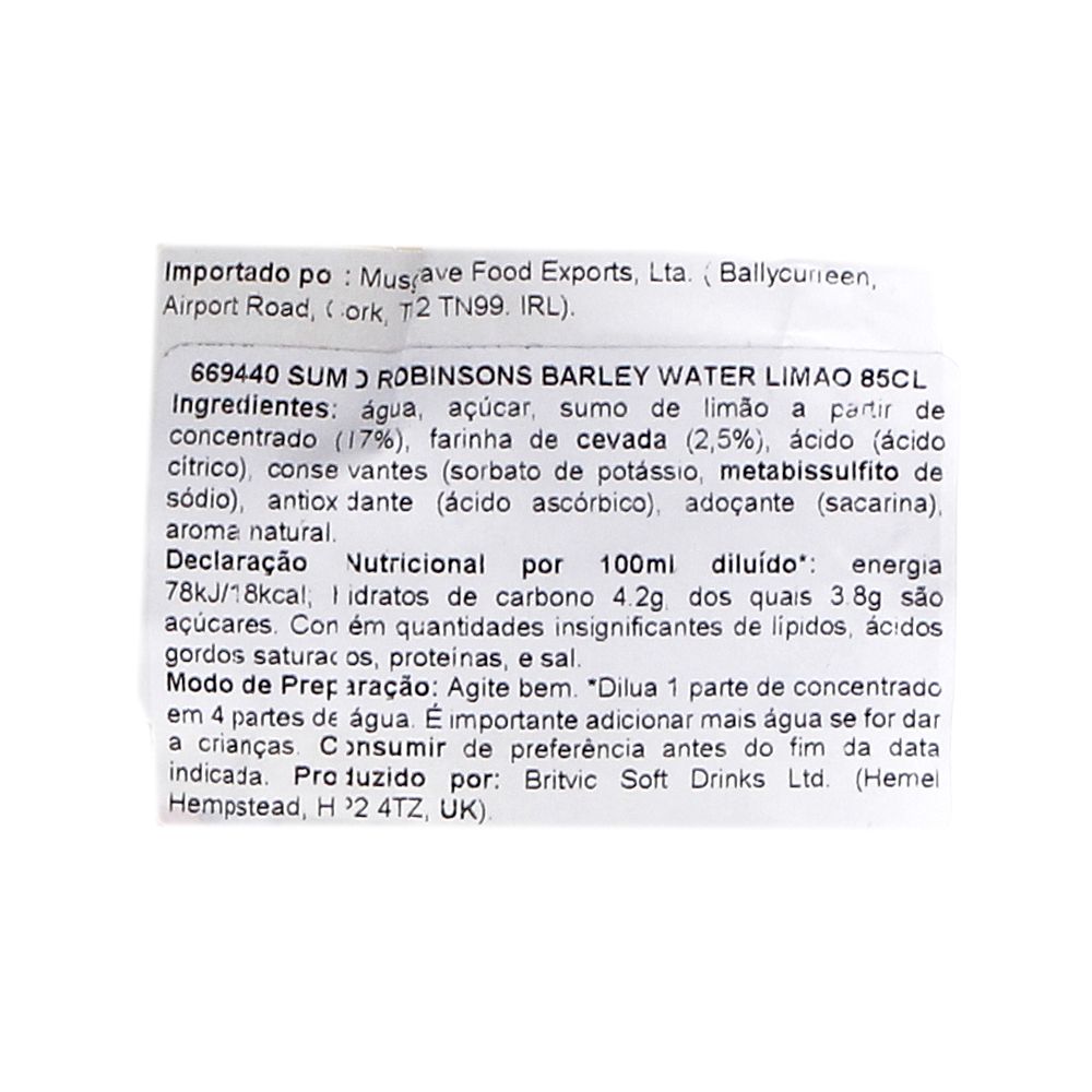  - Robinsons Barley Water Lemon Juice 850mL (2)