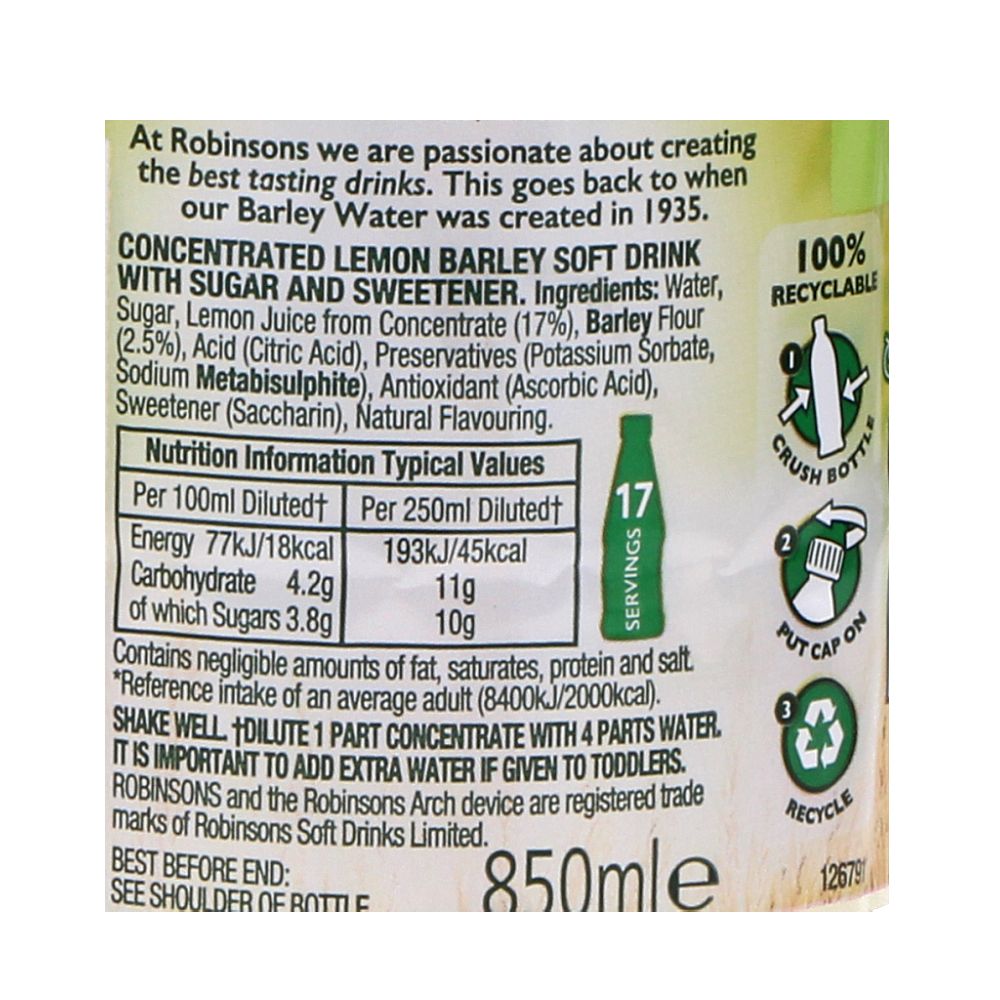  - Robinsons Barley Water Lemon Juice 850mL (3)