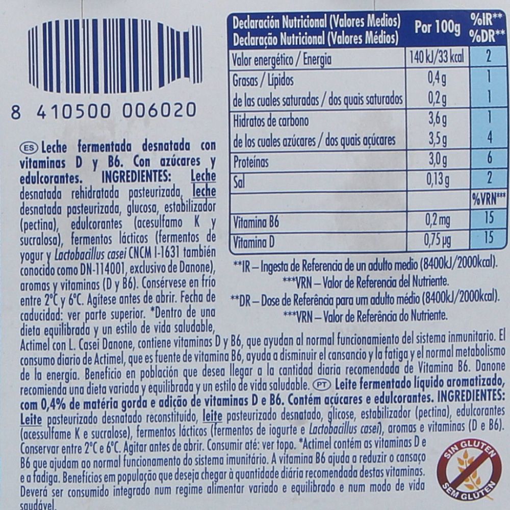 - Iogurte Líquido Actimel 0% Natural 6 x 100g (2)