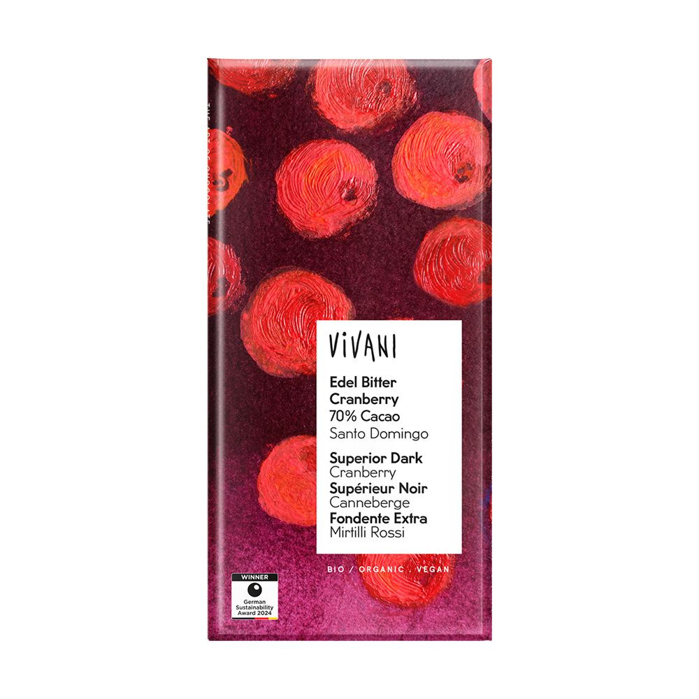  - Vivani Organic Cranberry Dark Chocolate Bar 100g (1)
