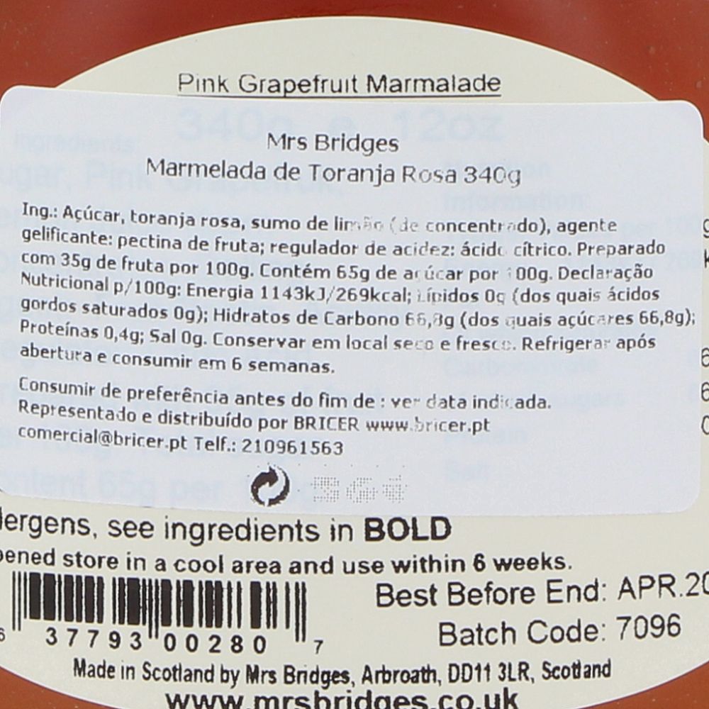  - Mrs Bridges Pink Grapefruit Marmalade 340g (2)