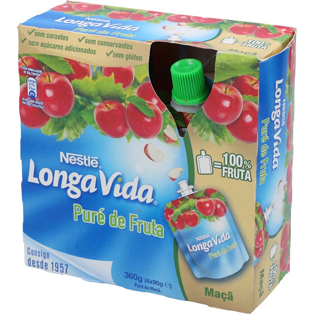  - Puré Longa Vida Fruta Maçã Saquetas 4 x 90 g (1)