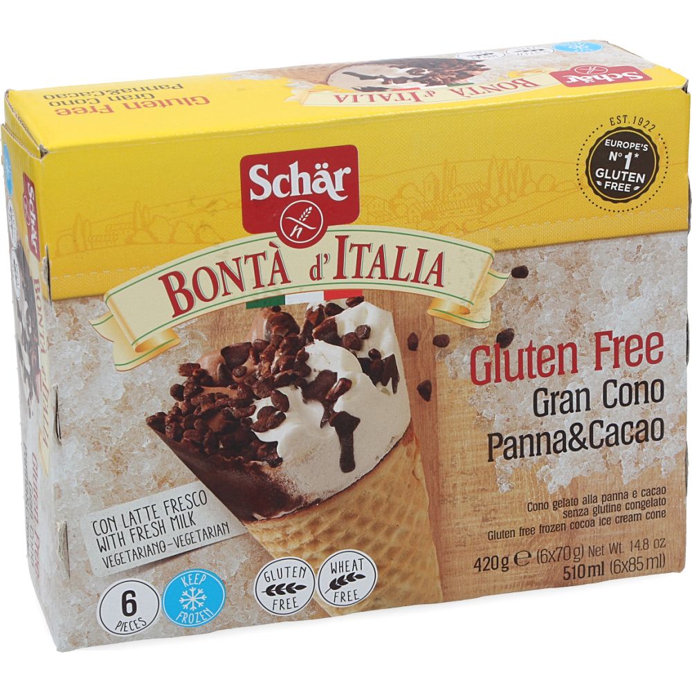  - Schär Gluten Free Cocoa / Cream Ice Cream Cones 6 x 70 g (1)