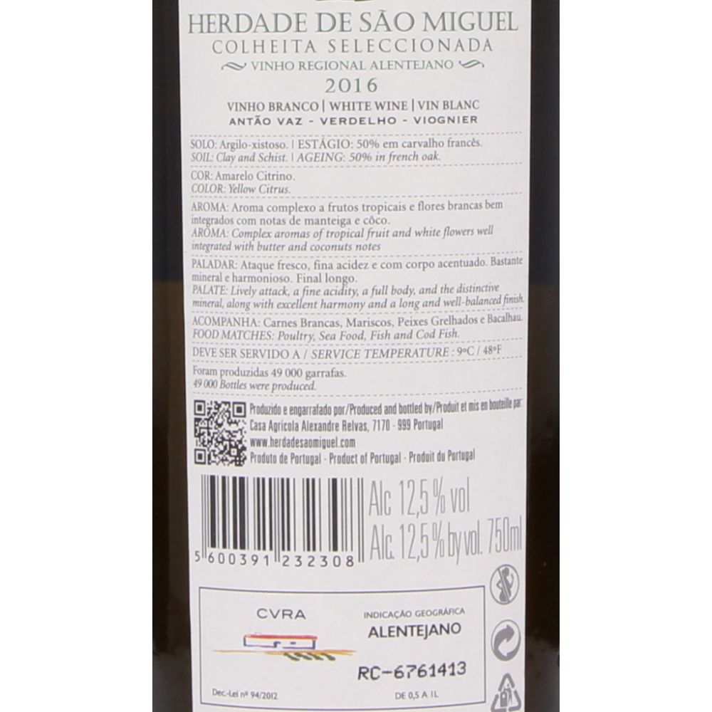  - Vinho Herdade de São Miguel Colheita Selecionada Branco 18 75cl (2)